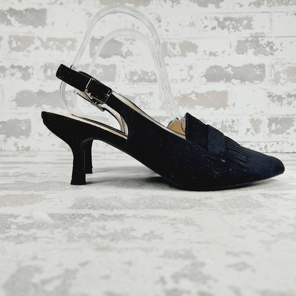 New FRENCH CONNECTION Dainty Kiltie Vegan Leather Slingback Pump In Black H293 - Picture 5 of 12